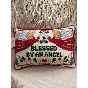 New Needlepoint Pillow w MusicBox Inside Velvet Back C & F Enterprises Angel